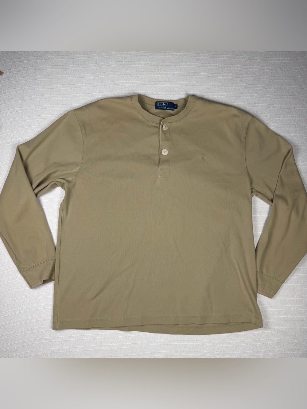 Polo Ralph Lauren Men's Tan Long Sleeve Henley Shirt Size L Pima Cotton
